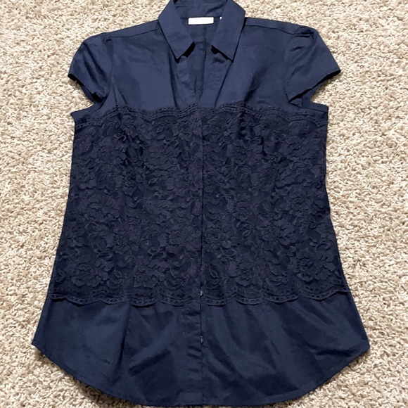 New York & Company Tops Nyc Navy Blue Lace Shirt Poshmark